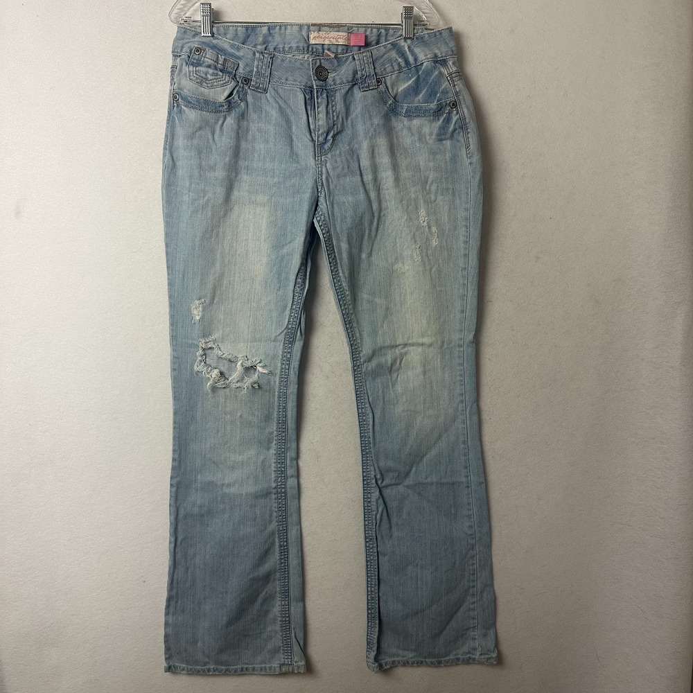 Aeropostale‎ Hailey Skinny Flare Jeans sz 13/14 Long Light Wash Distressed Y2K